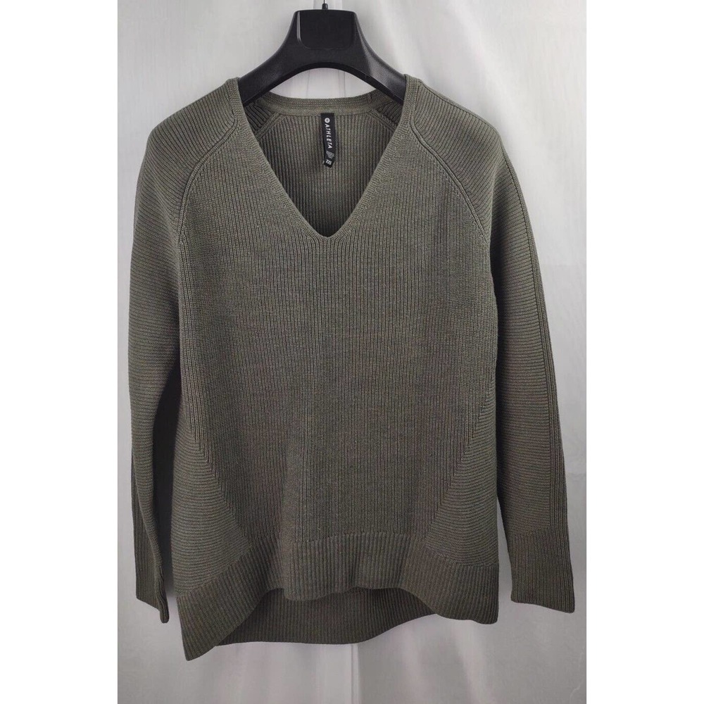 Athleta Sweater Women XXS Forest Green V Neck Wool Blend Oversized Fit Tunic‎